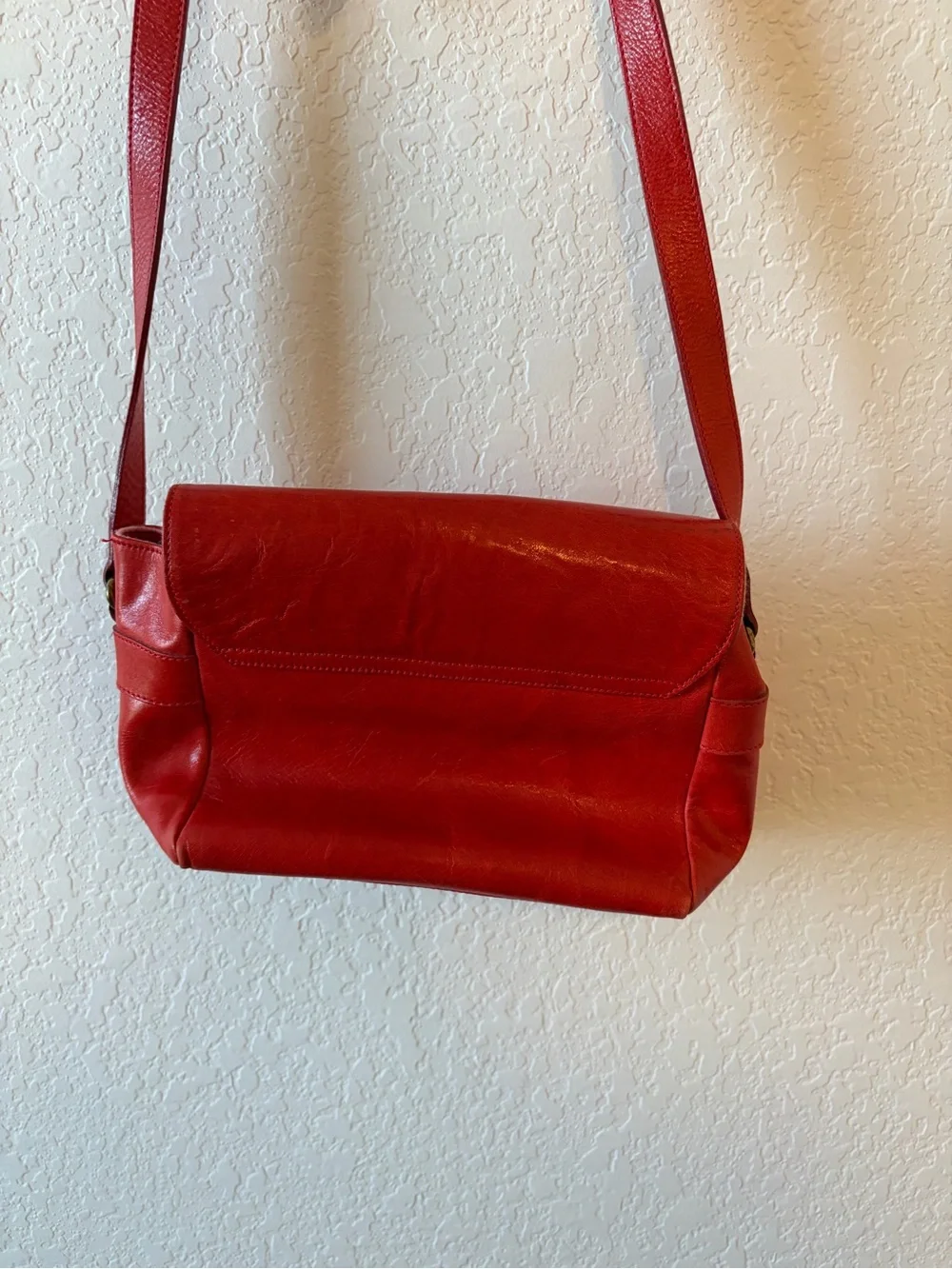 Vintage FURLA Red Leather Crossbody Bag Made in Italy Turnlock Shoulder Purse